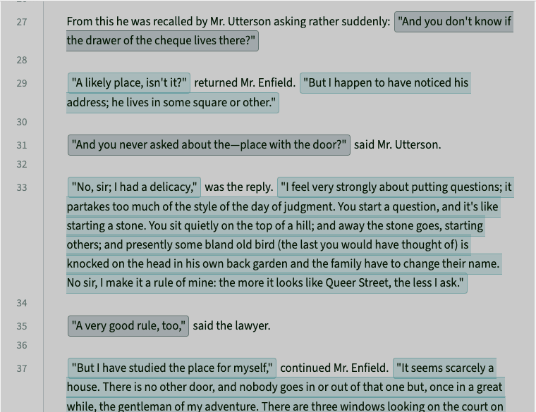 AI analysis in progress showing quote attribution and dialogue detection