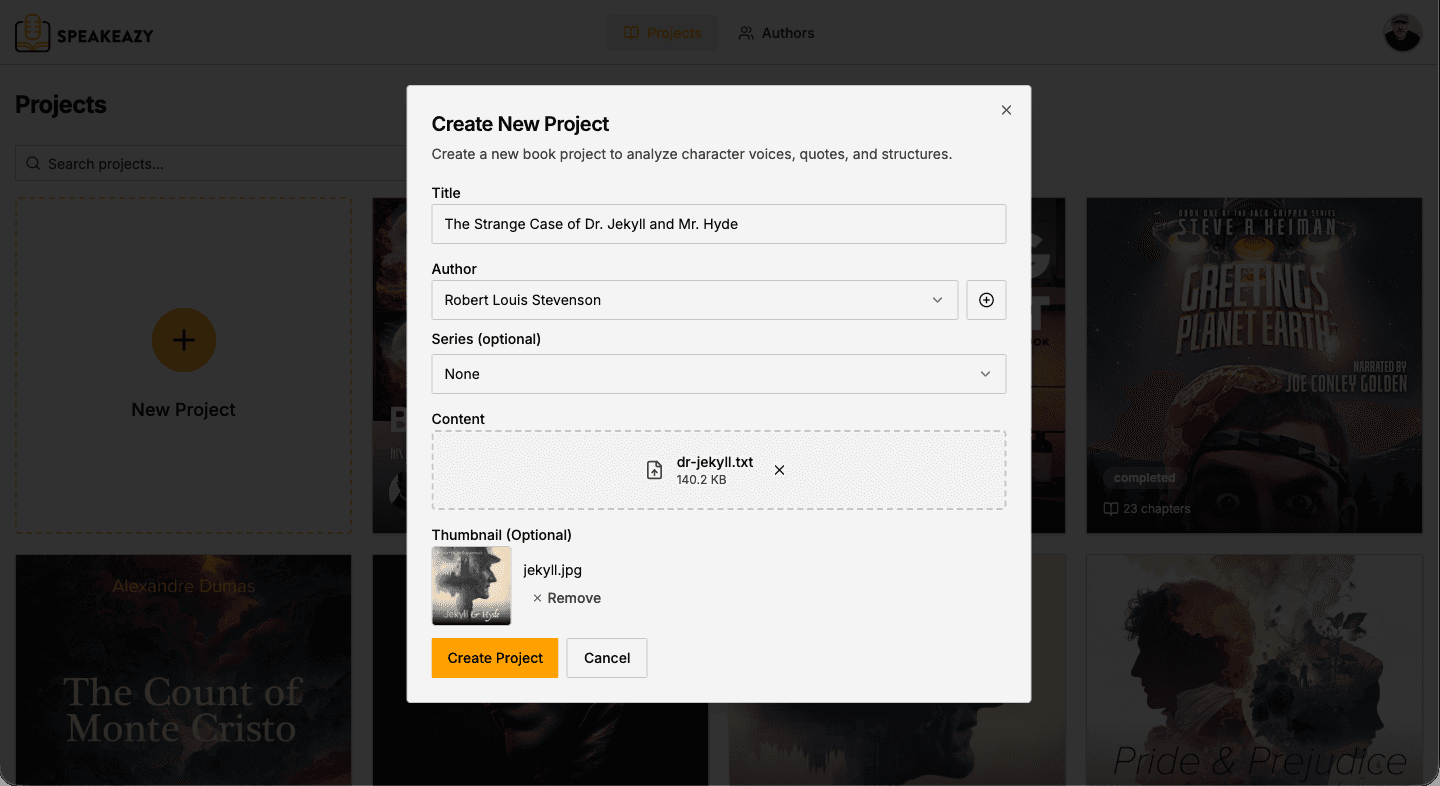 Speakeazy upload interface showing drag-and-drop area
